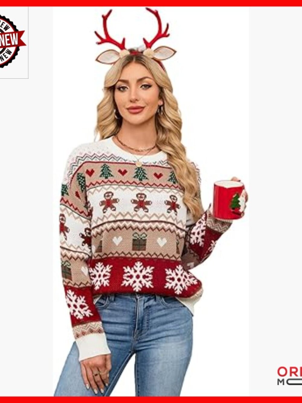 Oversized Christmas Sweater Crew Neck Pullover Winter Holiday Party Tops